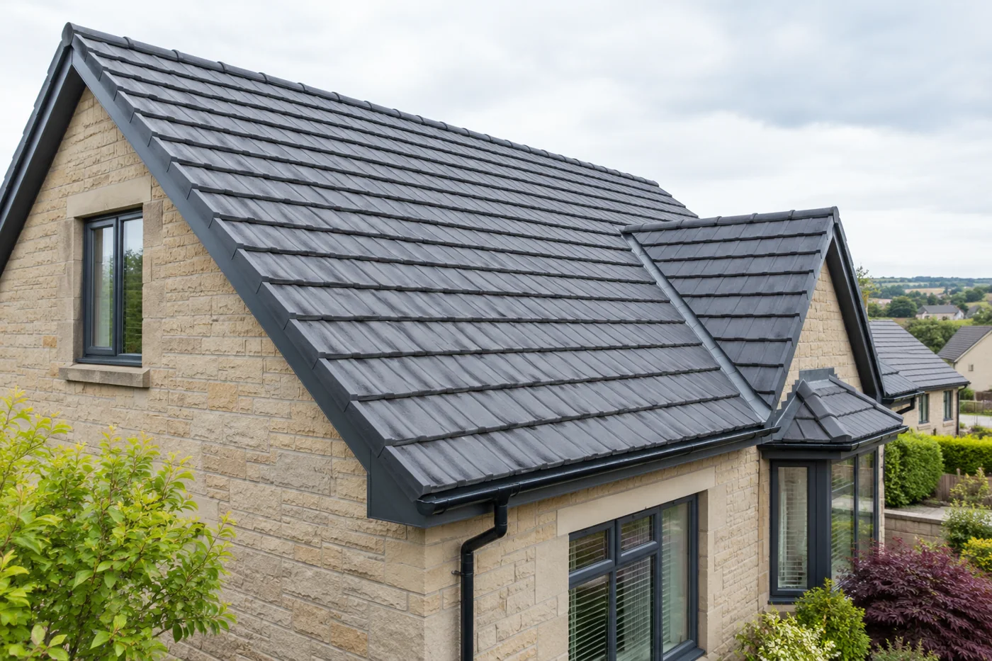 Domestic tiled roof and eaves