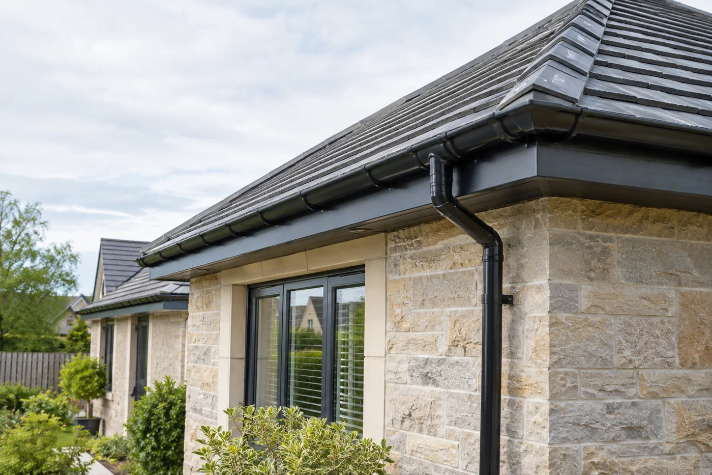 Gutter, fascia and downpipe connection