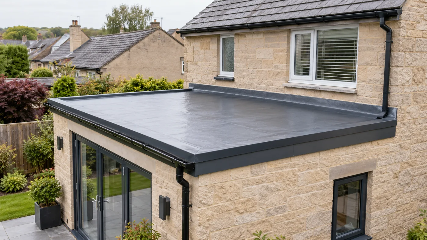 Flat roof extension with perimeter trim