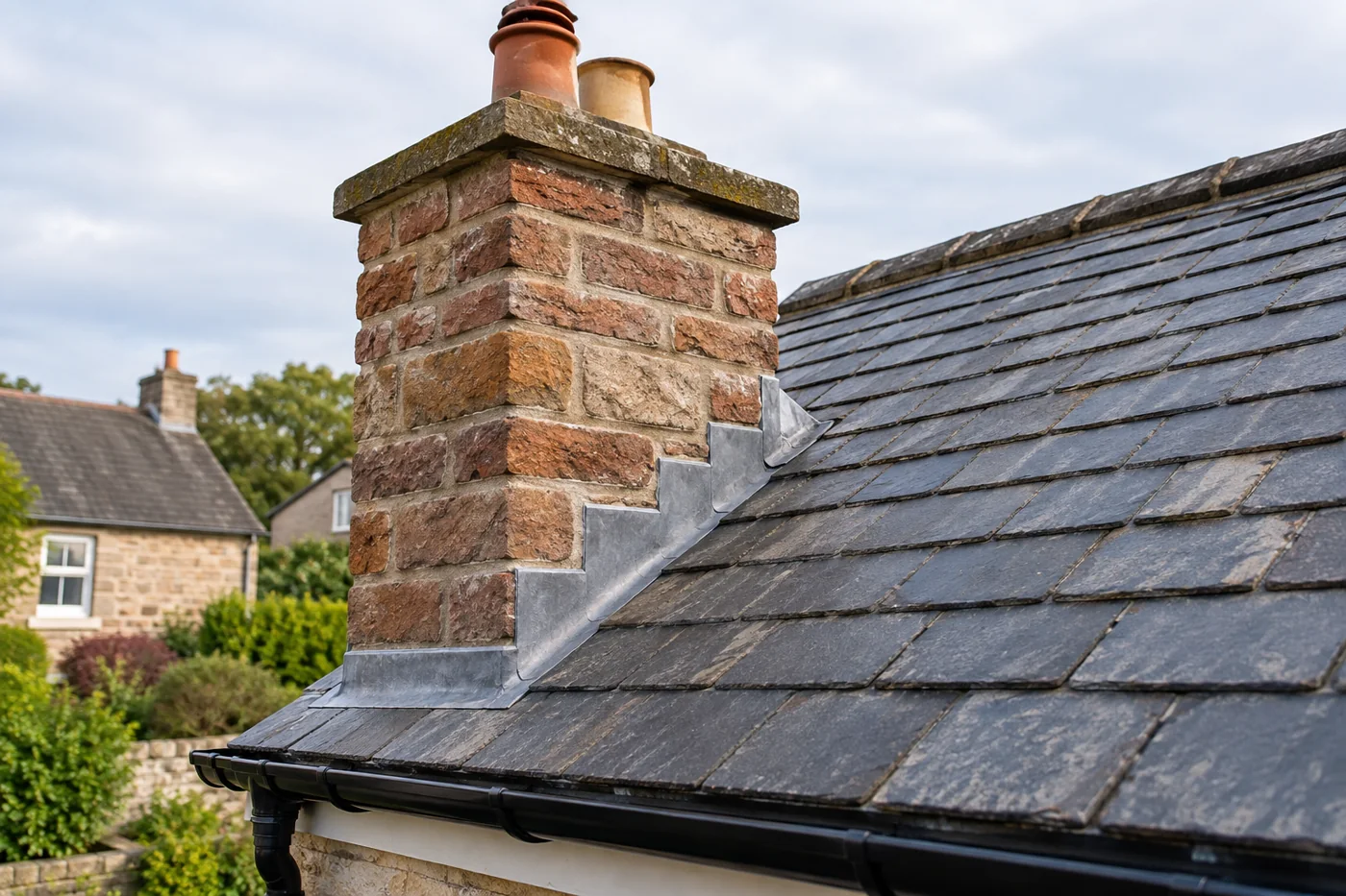 Brick chimney pointing and lead apron