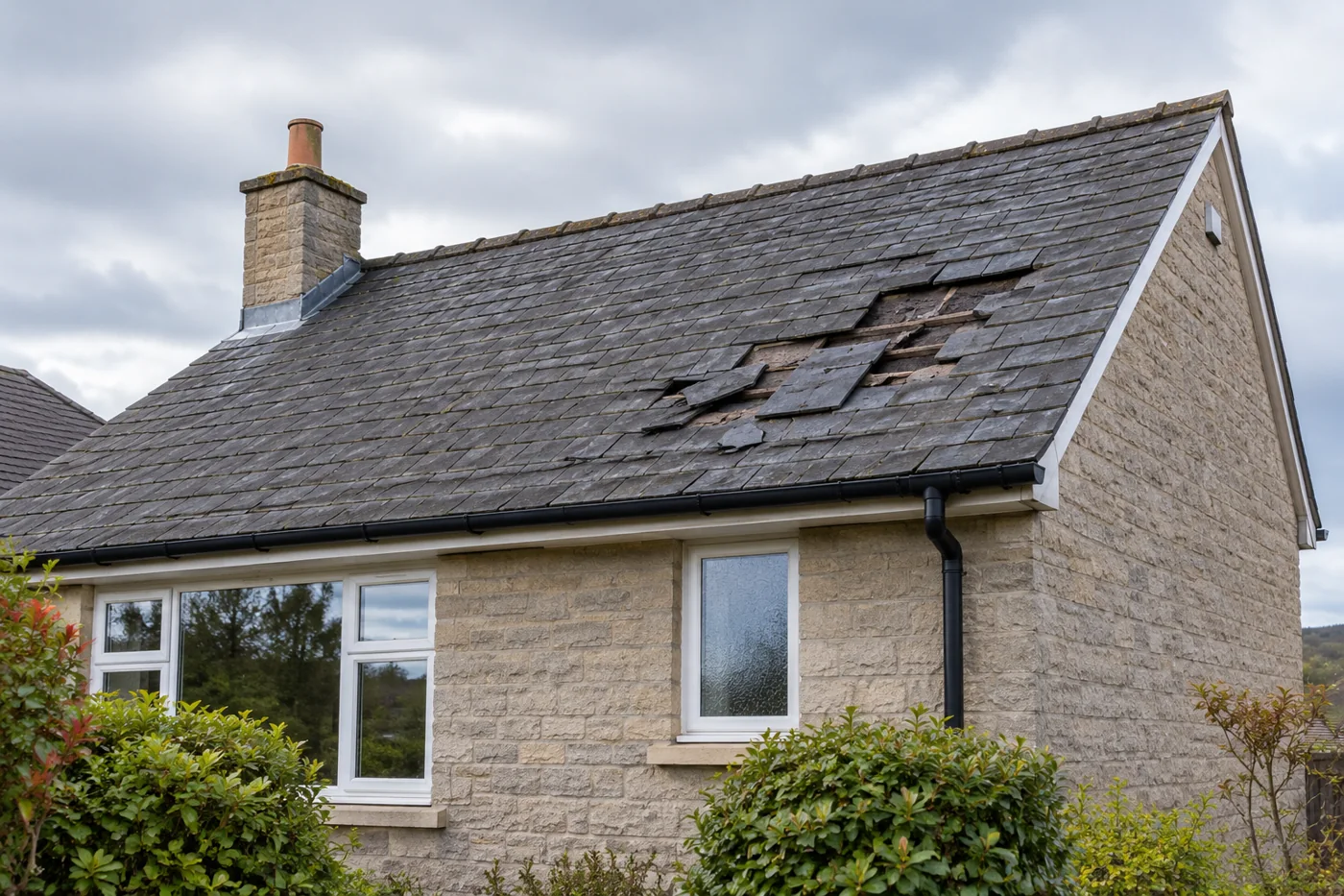 Displaced roof coverings after bad weather