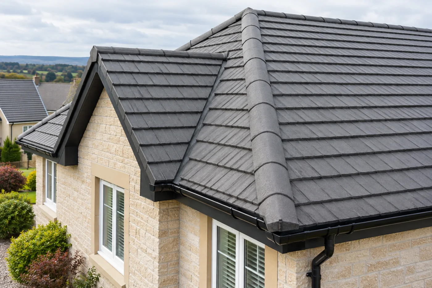 Interlocking roof tiles and ridge detail