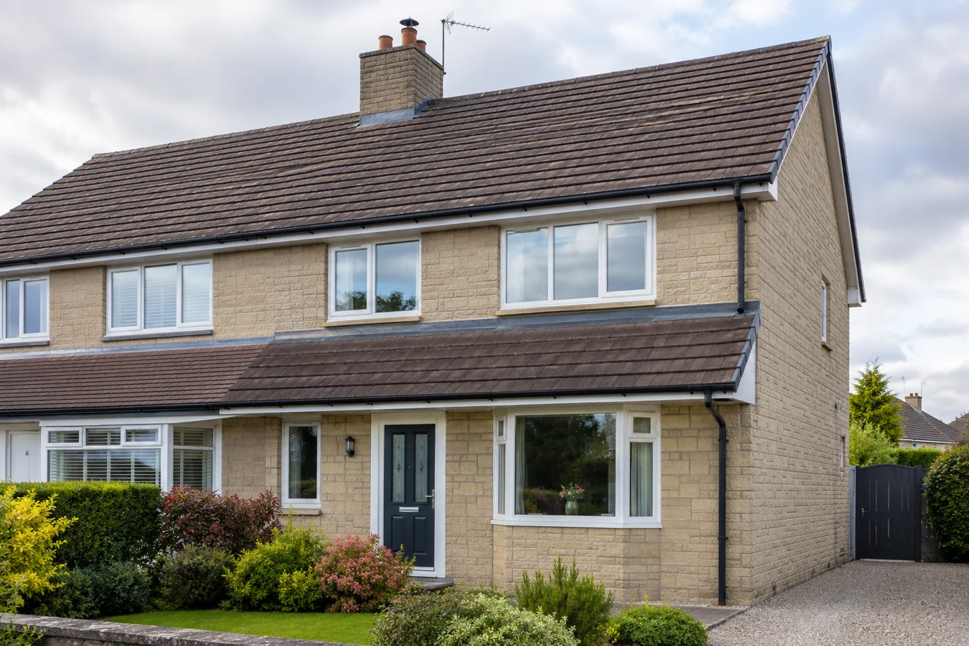 Tiled pitched roof on a domestic house
