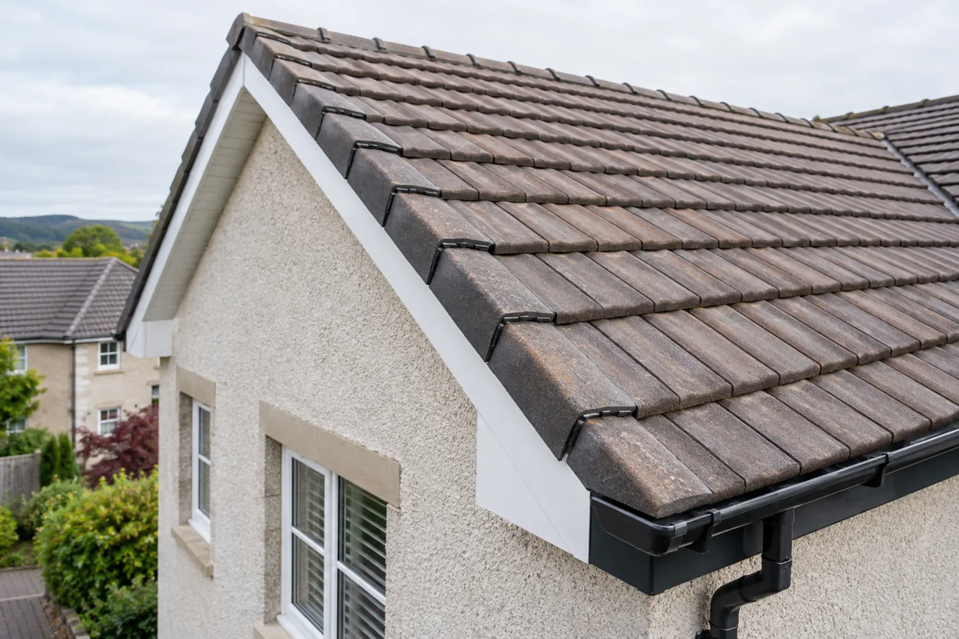Tiled roof eaves and verge
