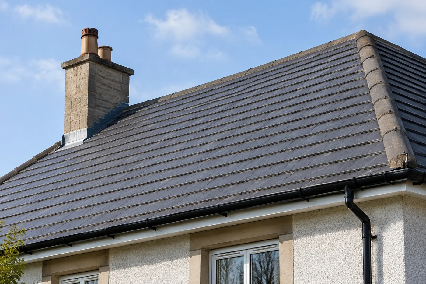 Domestic pitched roof, chimney and rainwater system